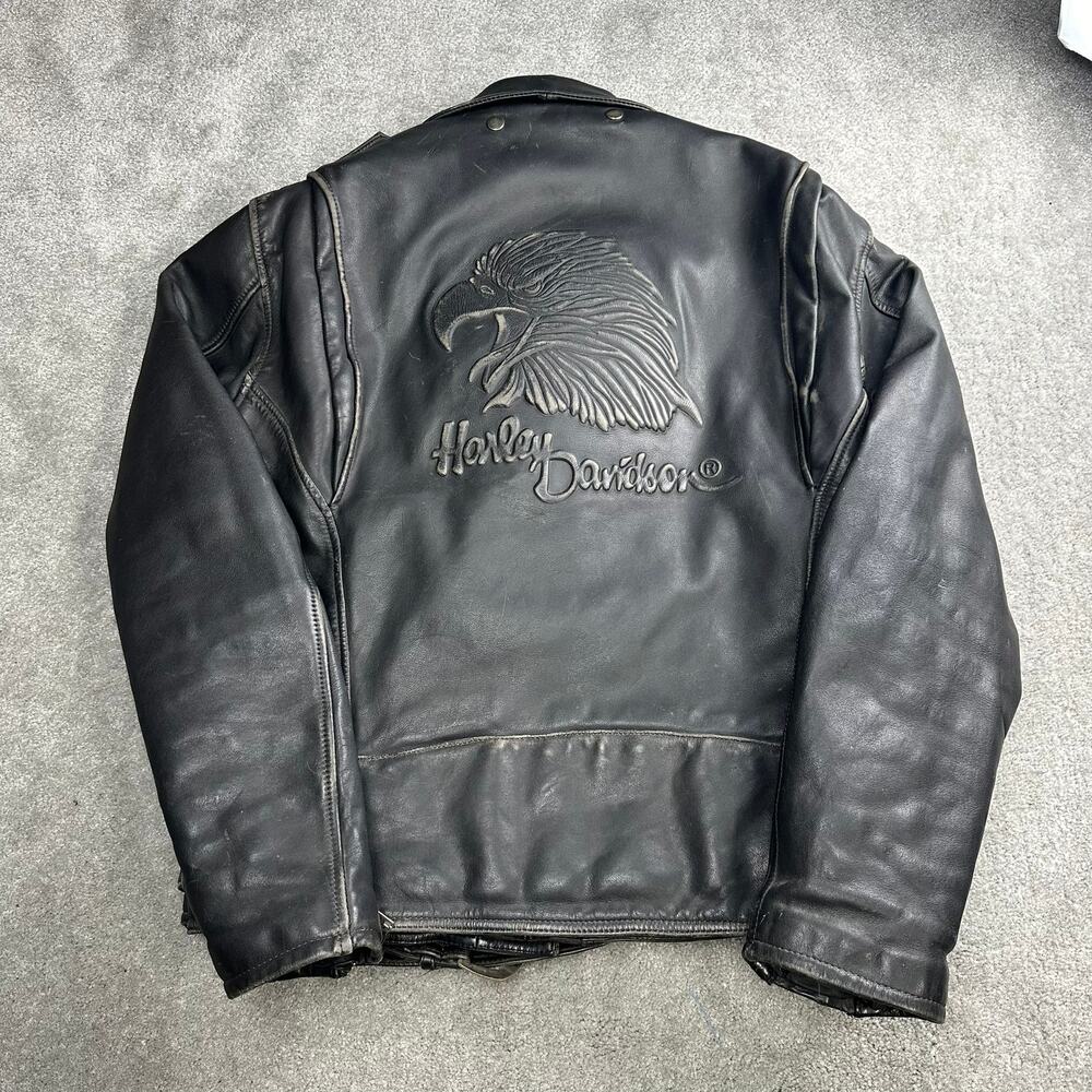 Vintage 1980's‎ Harley Davidson Leather Jacket Eagle Embossed Size XL Tall Biker